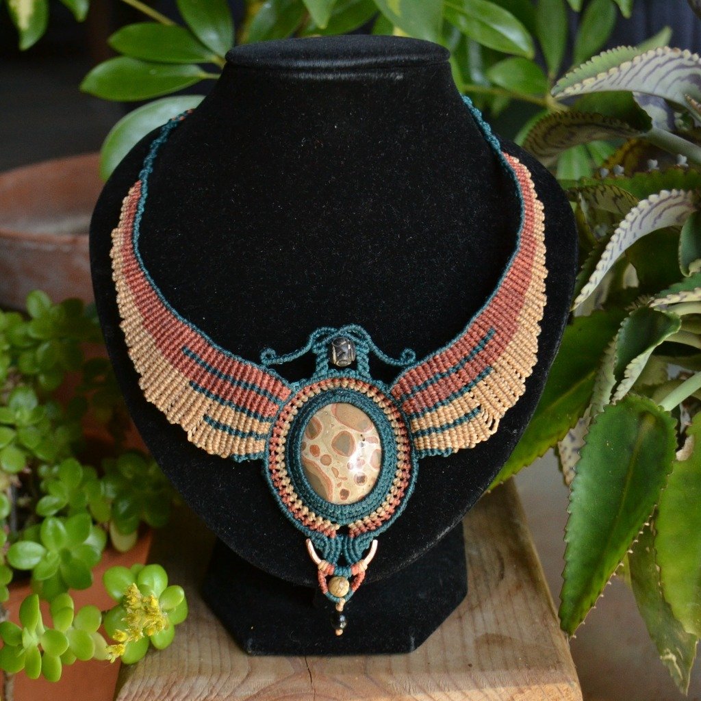 Collier 'Horus', cuivre, jaspe, perle en céramique du Mali - Yankadi Bijoux